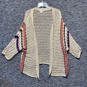 Maurices Womens XL Open Knit Cardigan Sweater Beige Pink Chevron Striped Boho
